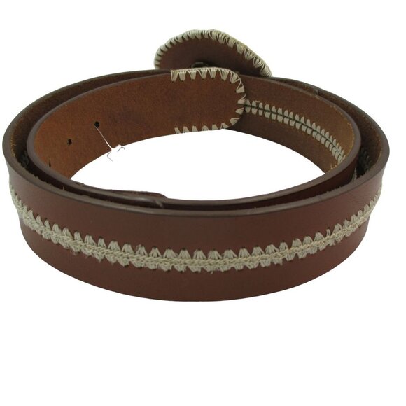 Chico's Western Belt Brown Beige Leather Adjustable Hook Eye Embroidered 36-40 - Picture 5 of 6